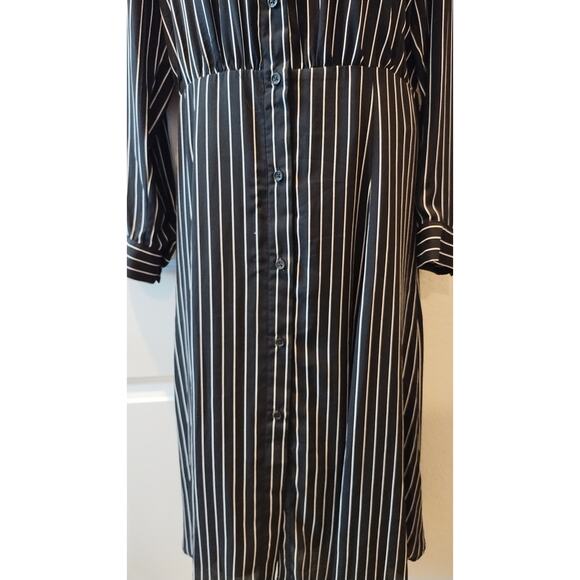 Who What Wear Sheath Dress Black White Pinstriped Long Sleeves Button down small - Picture 3 of 16